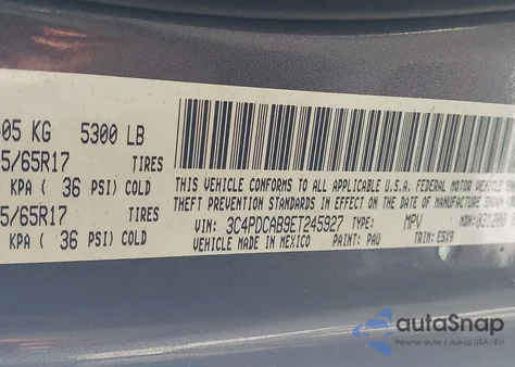 2014 Dodge Journey American Value Pkg from USA, damaged, VIN 3C4PDCAB9ET245927